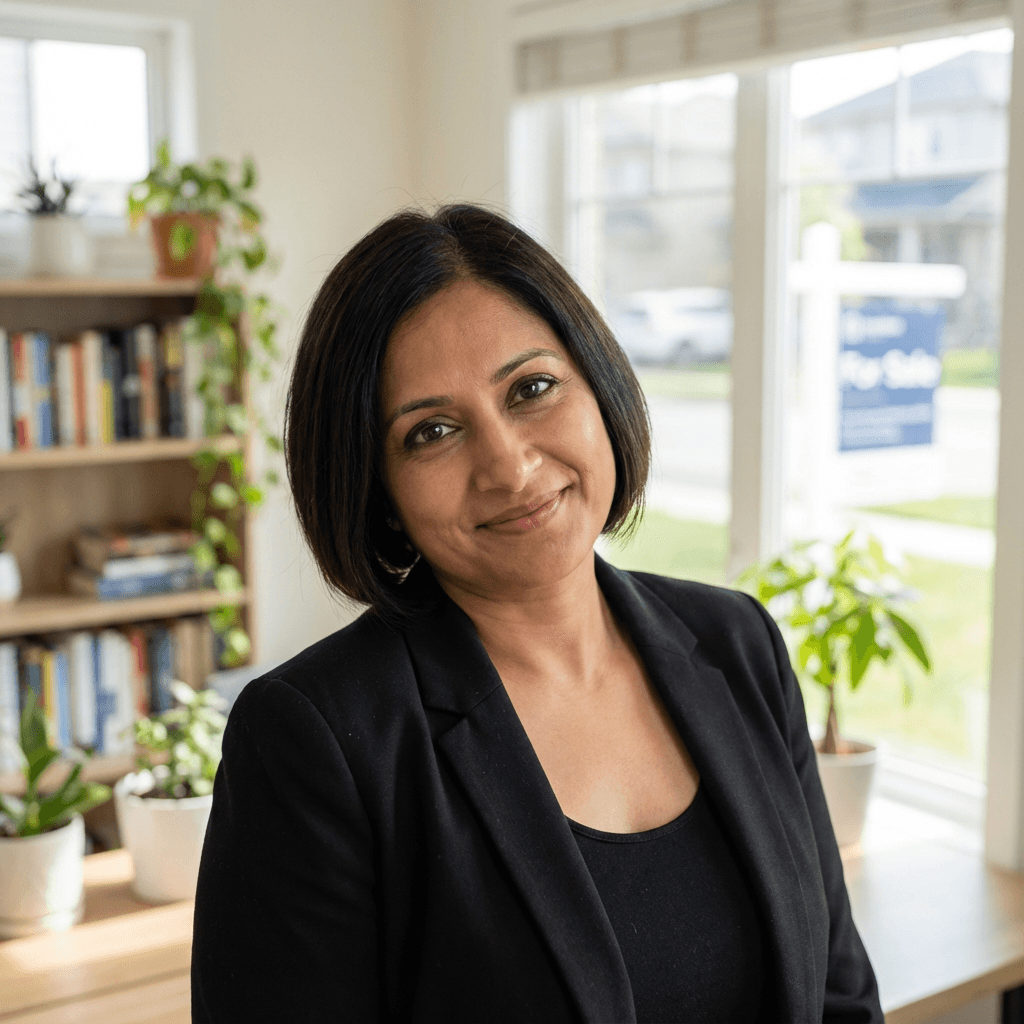 Female condo owner in her early 30s, South Asian, friendly approachable style appropriate for residential client
